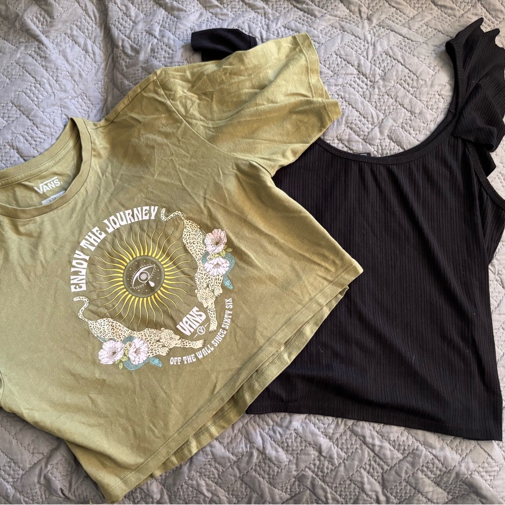 Vans Olive Graphic Tee and Black Tank Top